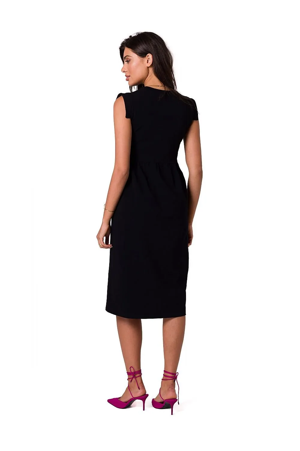 Elegant Holiday Midi Dress with Elevated Waistline