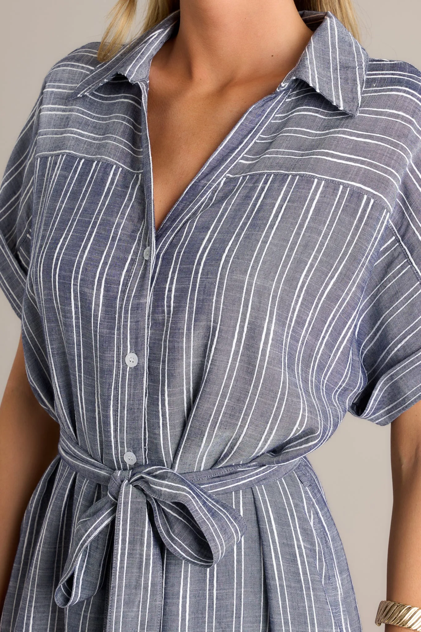 Endless Journey Blue Stripe Midi Shirt Dress