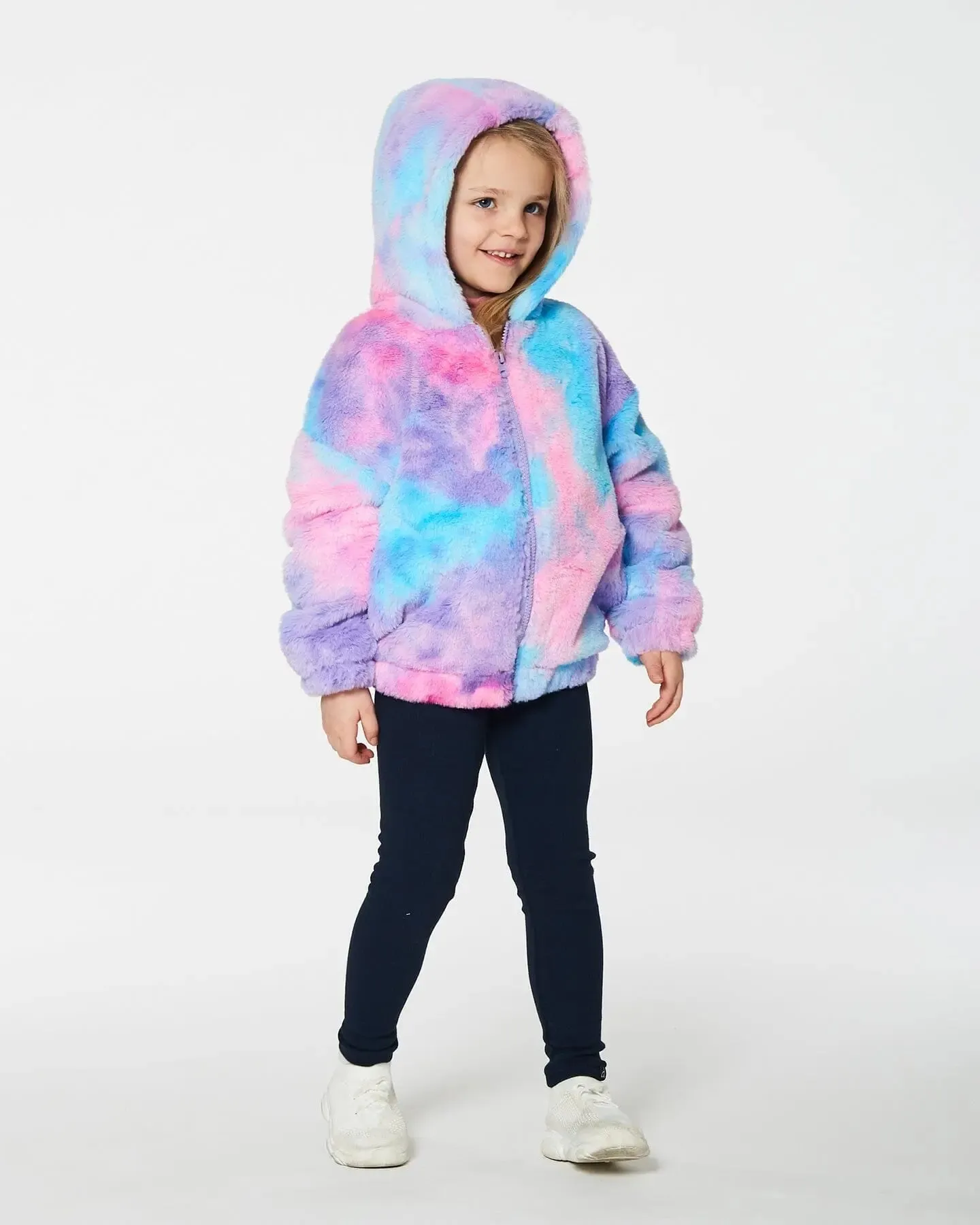 Faux Fur Hooded Cardigan Multicolor