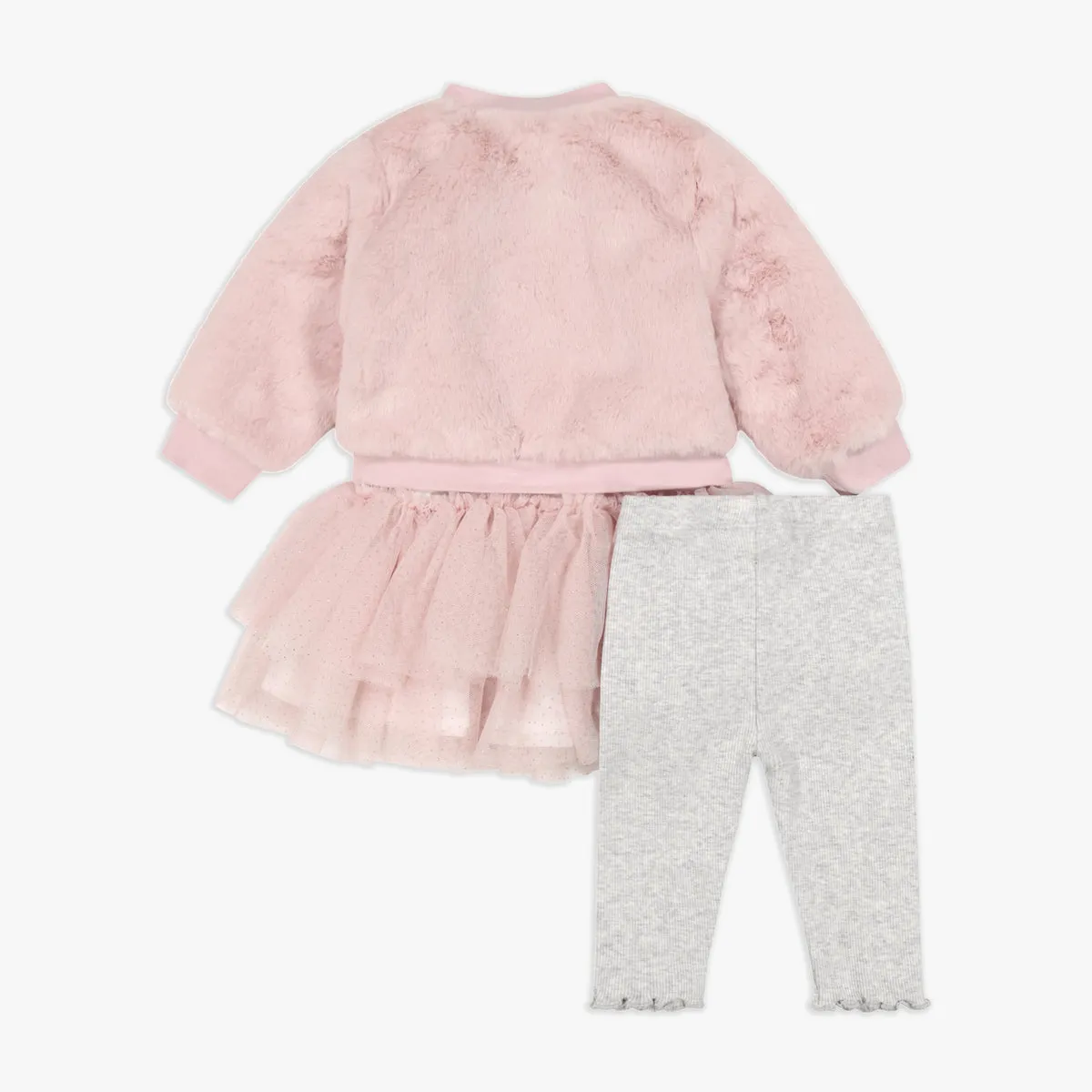 Faux Fur Jacket, Tutu Top & Legging Set