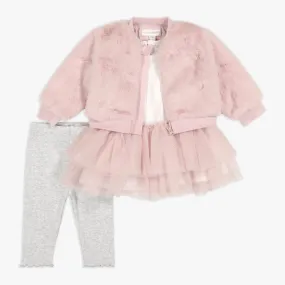 Faux Fur Jacket, Tutu Top & Legging Set