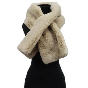 Faux Fur Pull Through Muffler - Beige