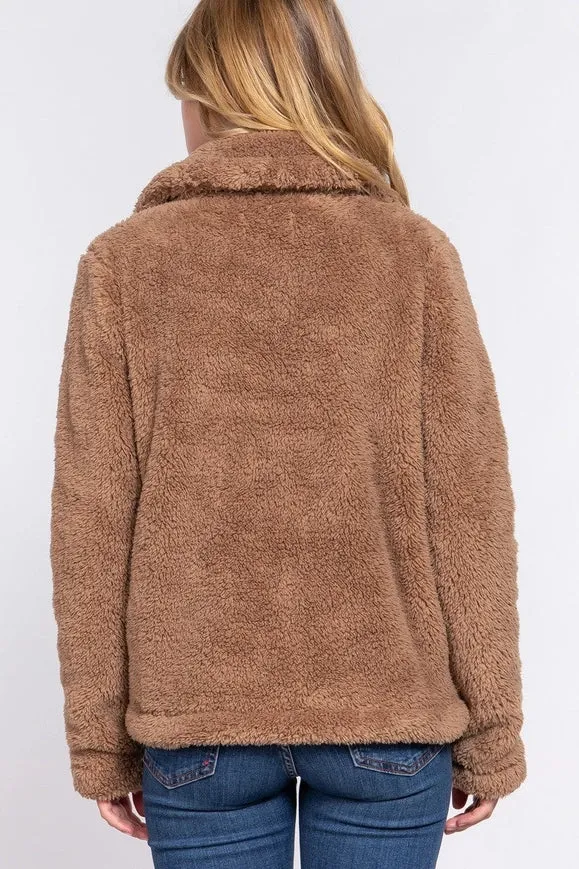 Faux Fur Sherpa Jacket Camel