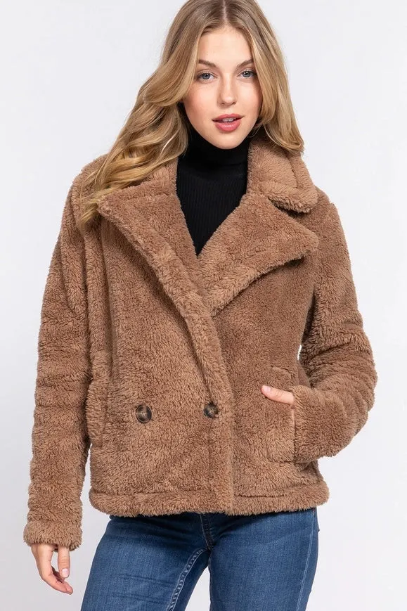 Faux Fur Sherpa Jacket Camel