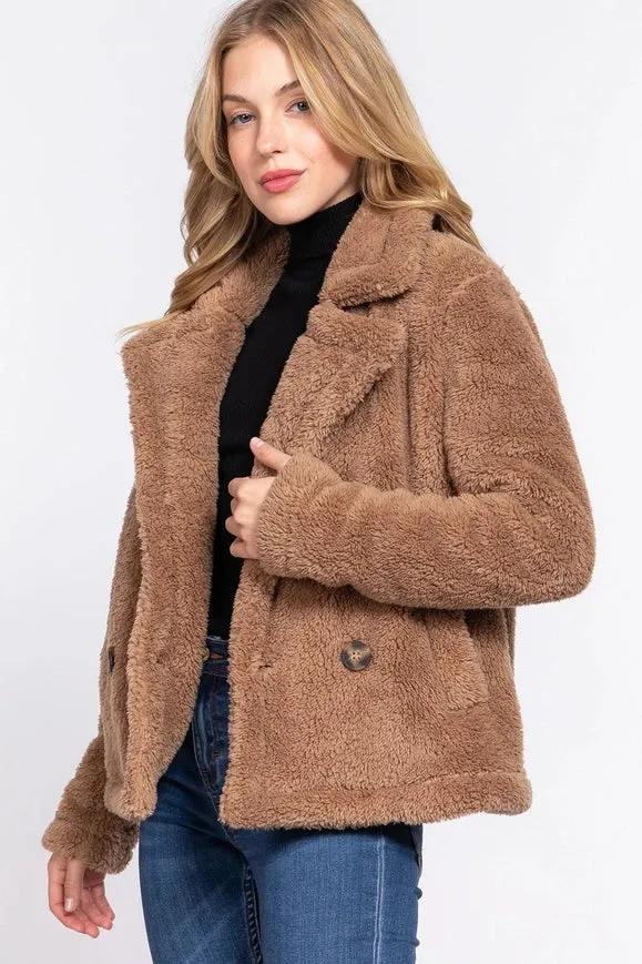 Faux Fur Sherpa Jacket Camel