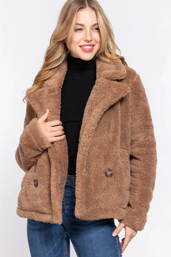 Faux Fur Sherpa Jacket Camel