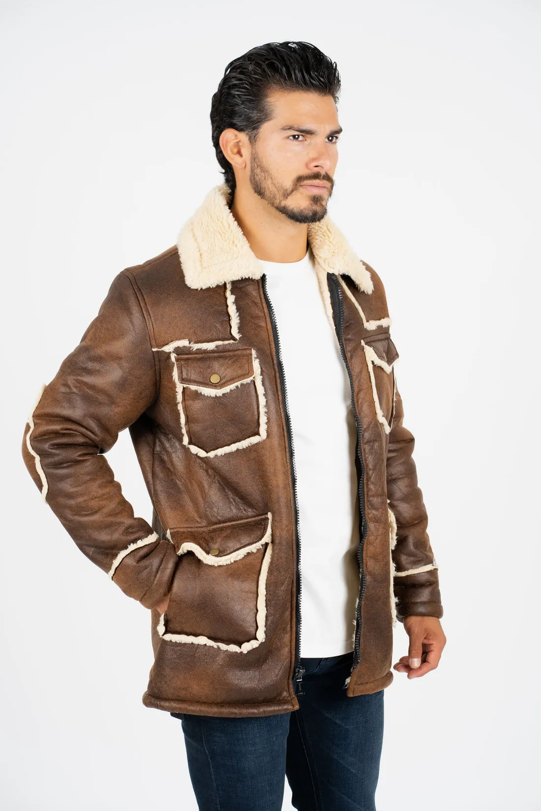 Faux Sherling Jacket Brown Beige