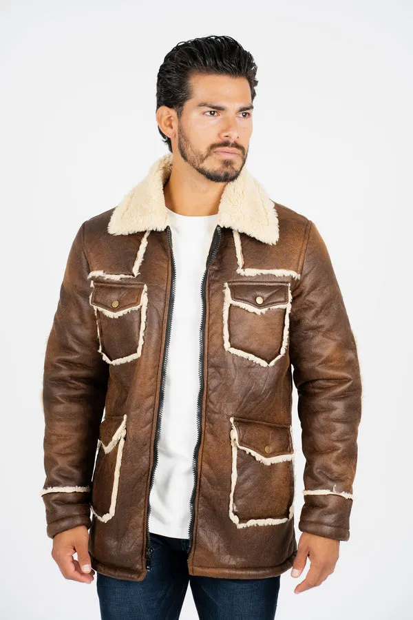 Faux Sherling Jacket Brown Beige