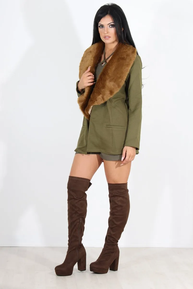 Felicia Khaki Faux Fur Jacket