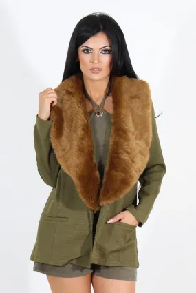 Felicia Khaki Faux Fur Jacket