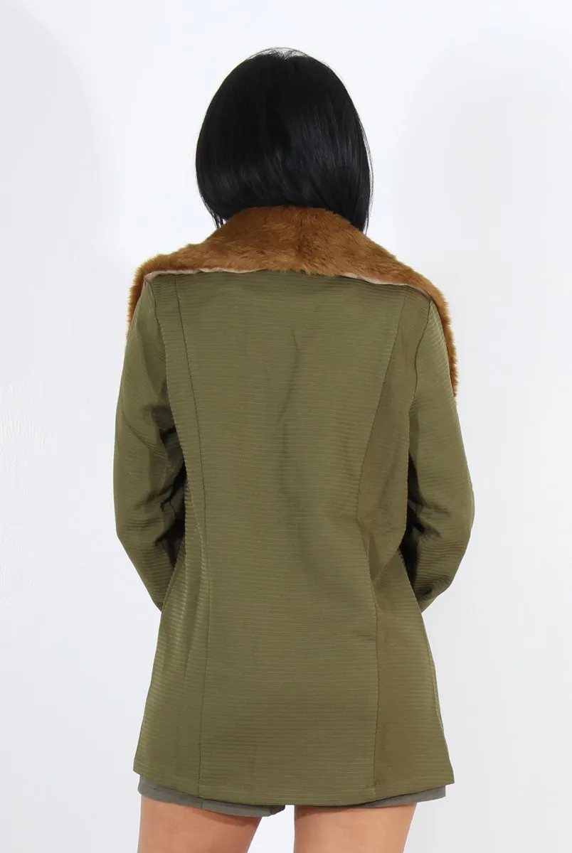 Felicia Khaki Faux Fur Jacket