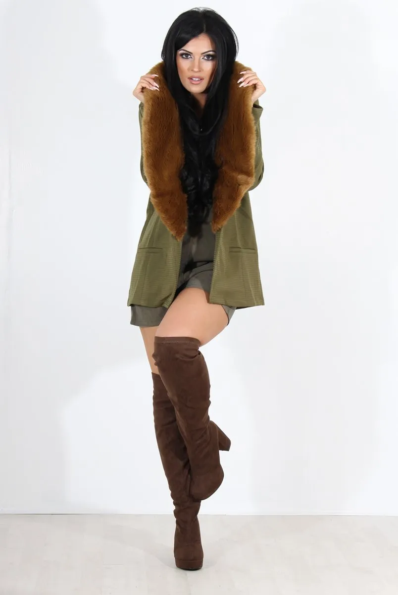 Felicia Khaki Faux Fur Jacket