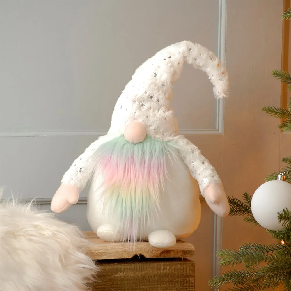 Festive White Gonk with Rainbow Beard