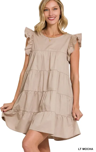 FINAL SALE Ruffled Cap Sleeve Babydoll Tiered Dress