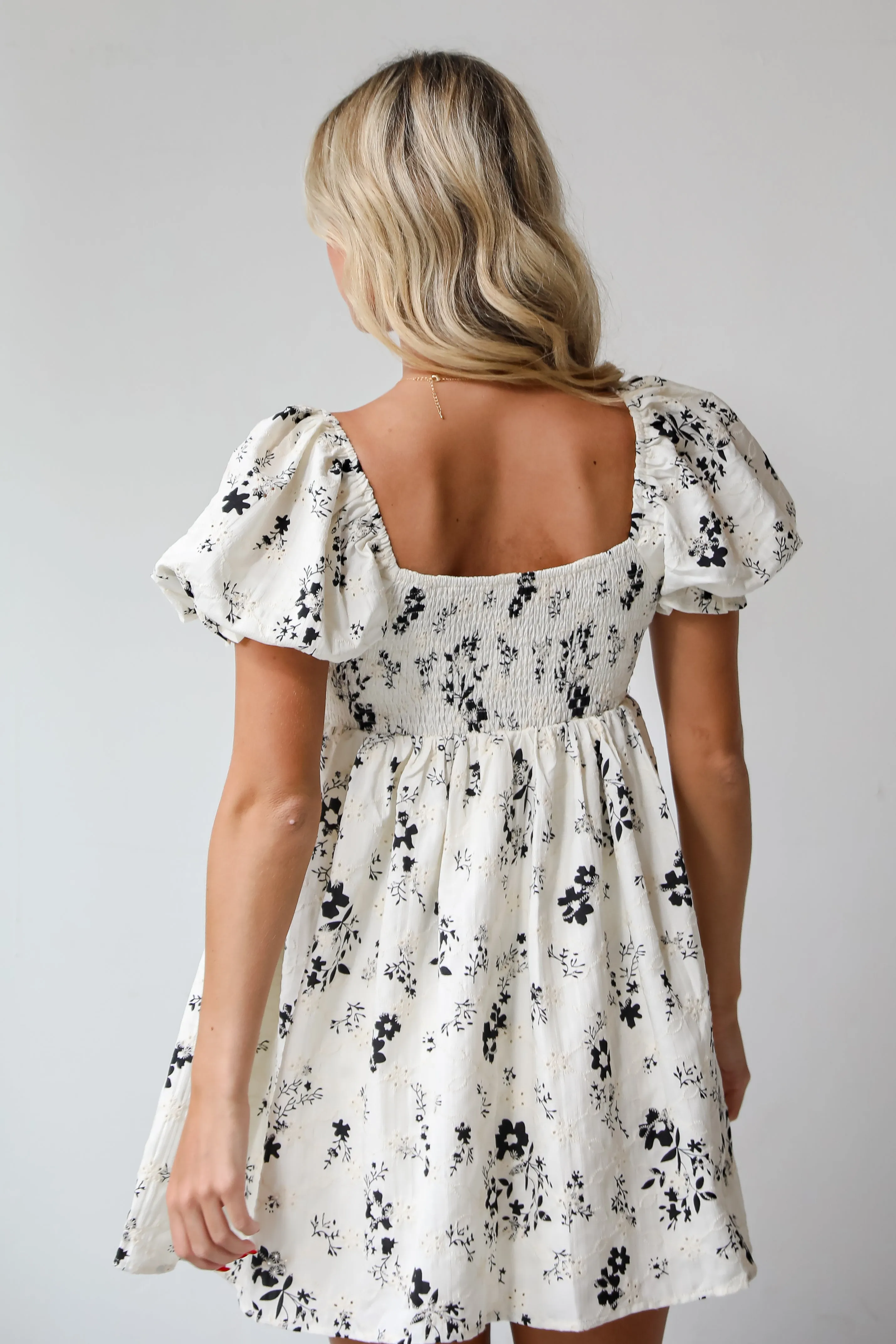 FINAL SALE - VIP Treatment Ivory Floral Babydoll Mini Dress