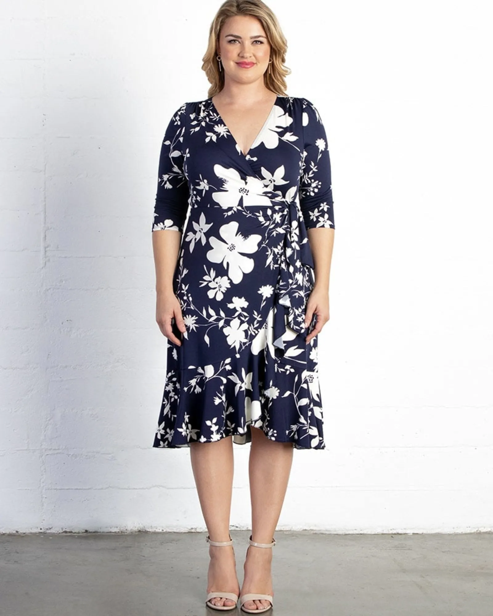 Flirty Flounce Wrap Dress | NAVY FLORAL PRINT