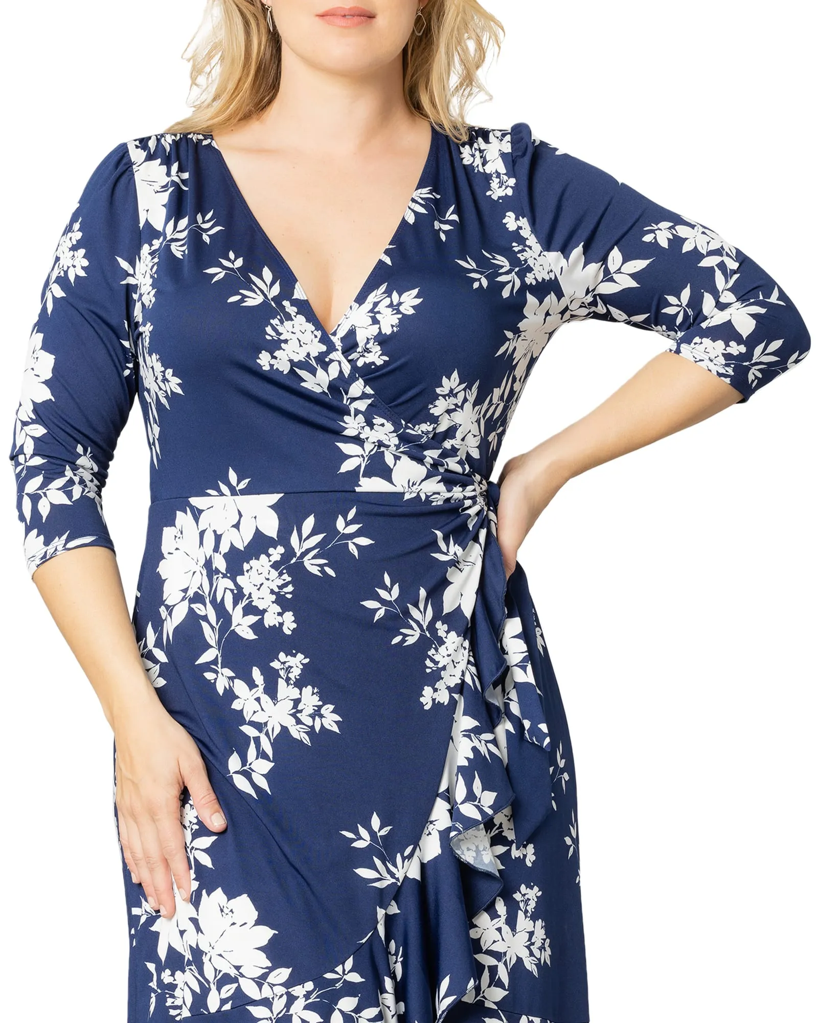 Flirty Flounce Wrap Dress | NAVY FLORAL PRINT