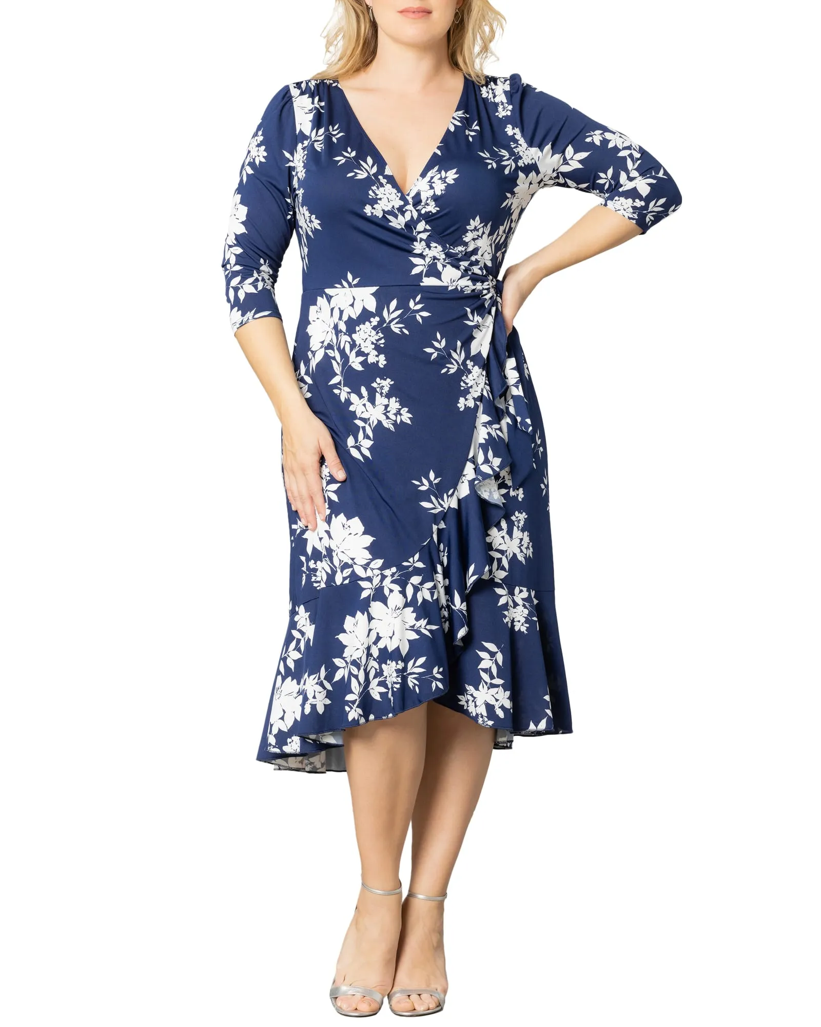 Flirty Flounce Wrap Dress | NAVY FLORAL PRINT