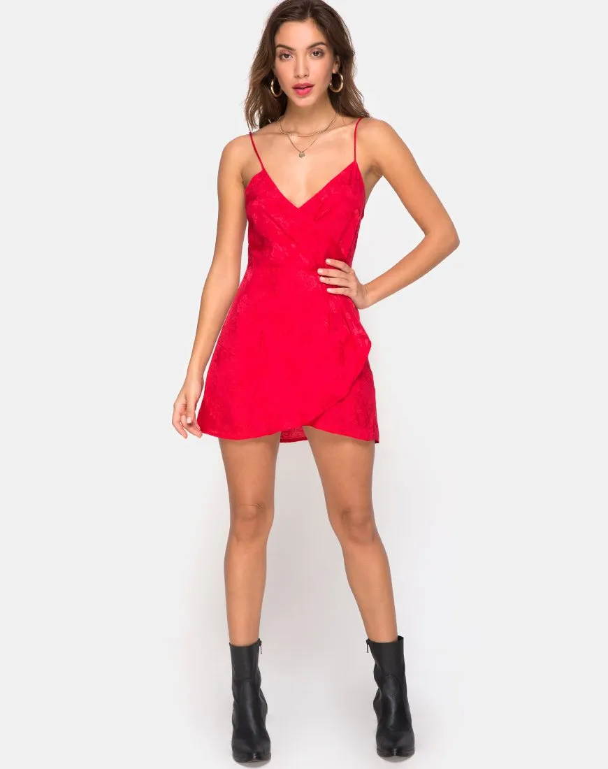 Furiosa Wrap Dress in Satin Rose Red