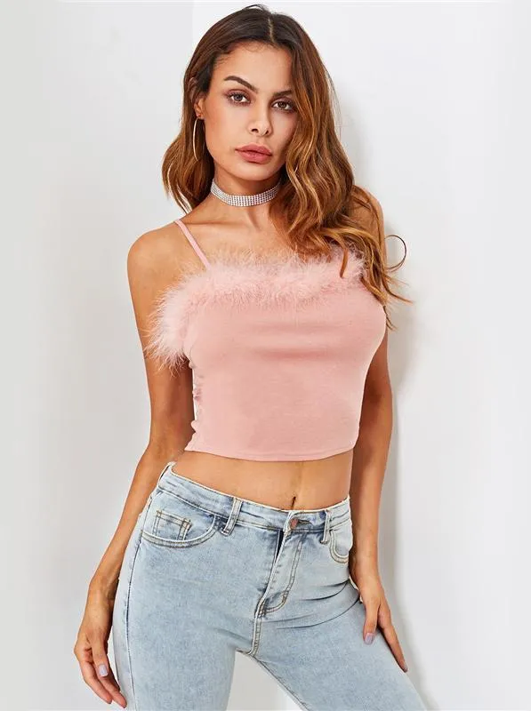 FURRY TRIM CAMI TANK