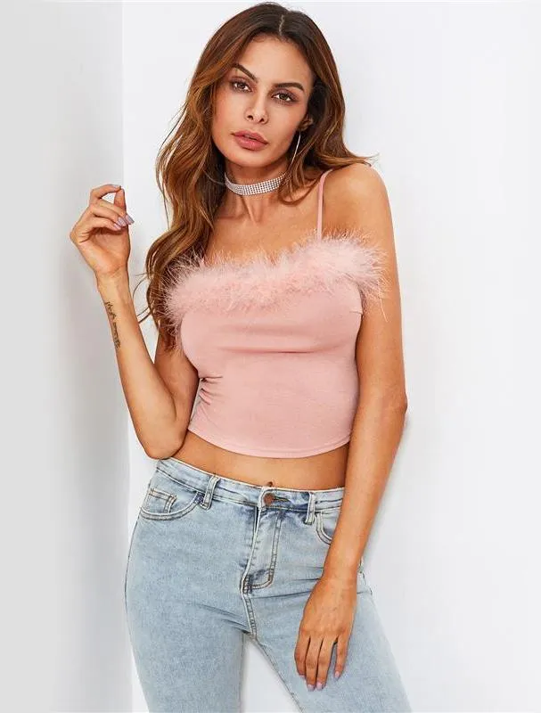 FURRY TRIM CAMI TANK