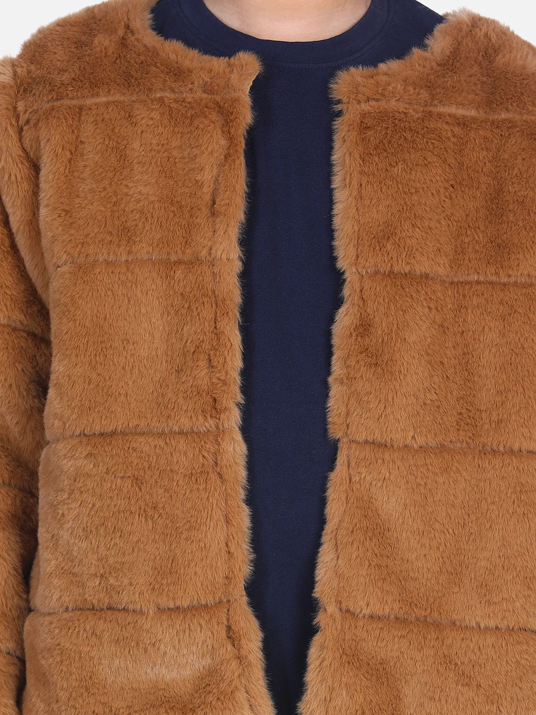 Girl's  Brown Faux Fur Open Jacket  - StyleStone Kid