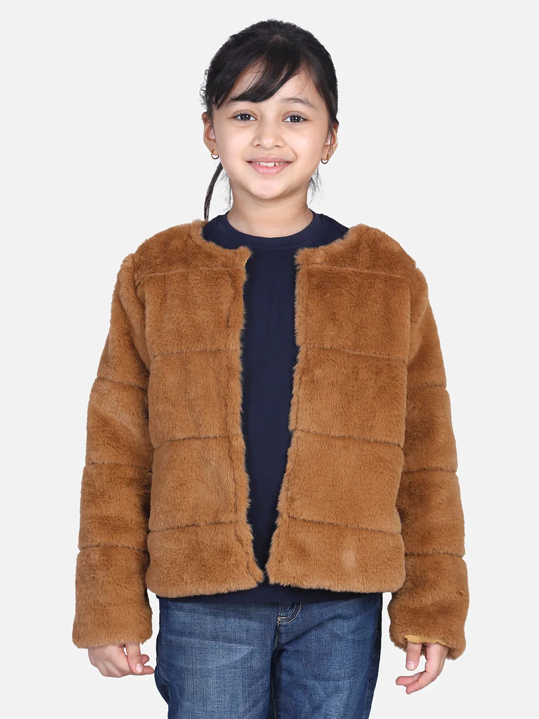 Girl's  Brown Faux Fur Open Jacket  - StyleStone Kid