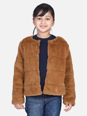 Girl's  Brown Faux Fur Open Jacket  - StyleStone Kid