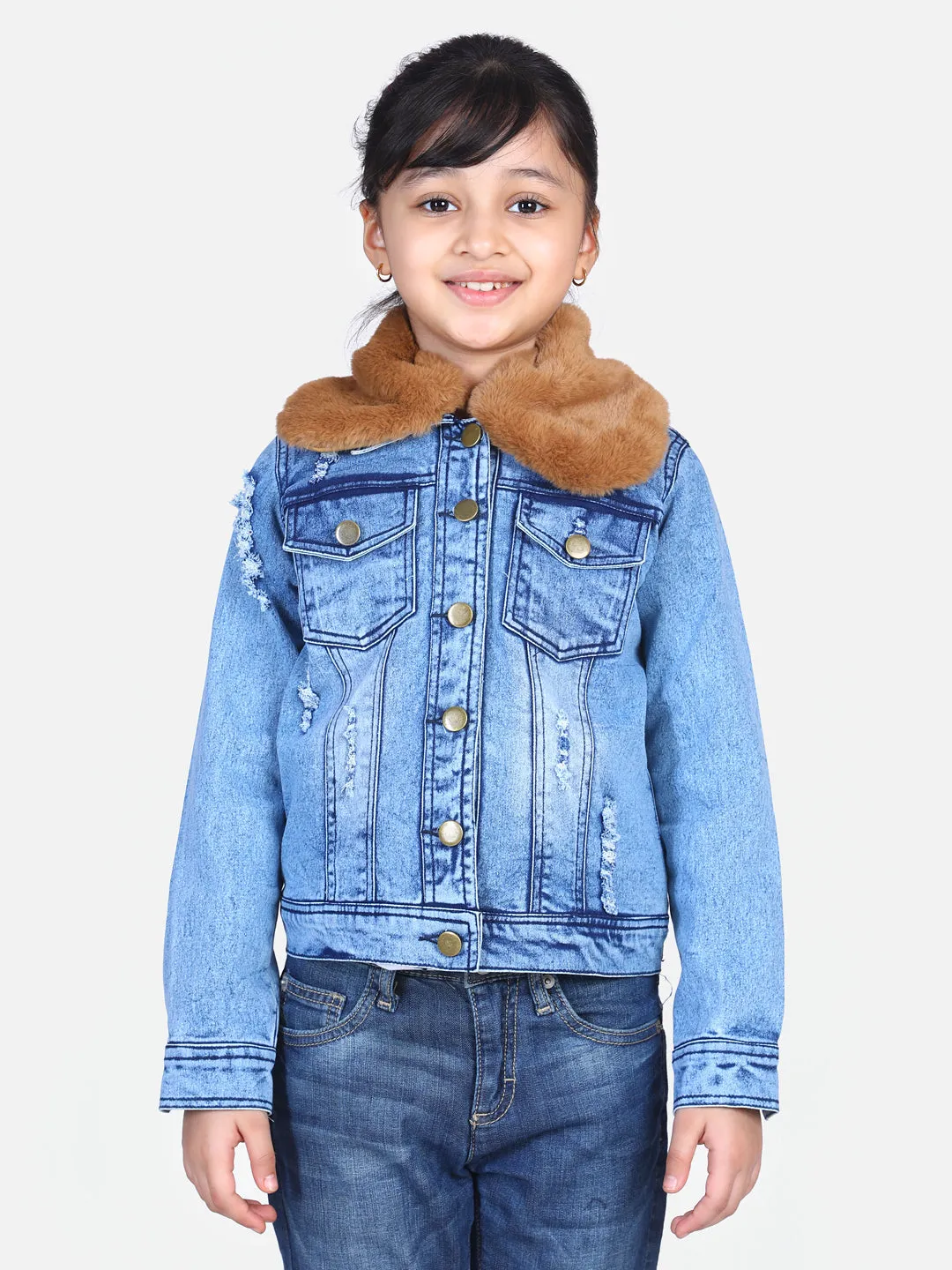 Girl's  Brown Faux Fur Open Jacket  - StyleStone Kid