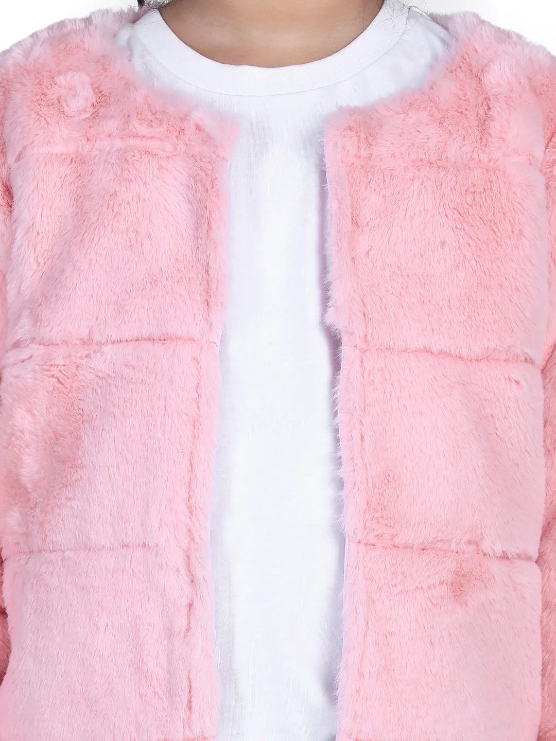 Girl's  Pink Faux Fur Open Jacket  - StyleStone Kid