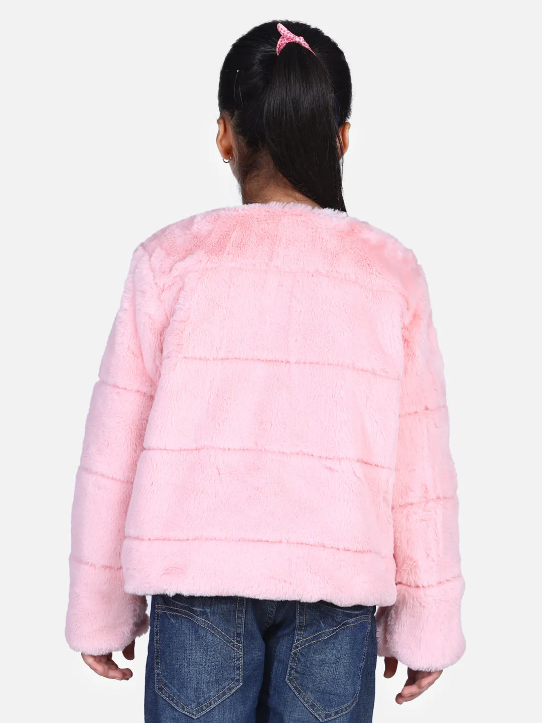 Girl's  Pink Faux Fur Open Jacket  - StyleStone Kid