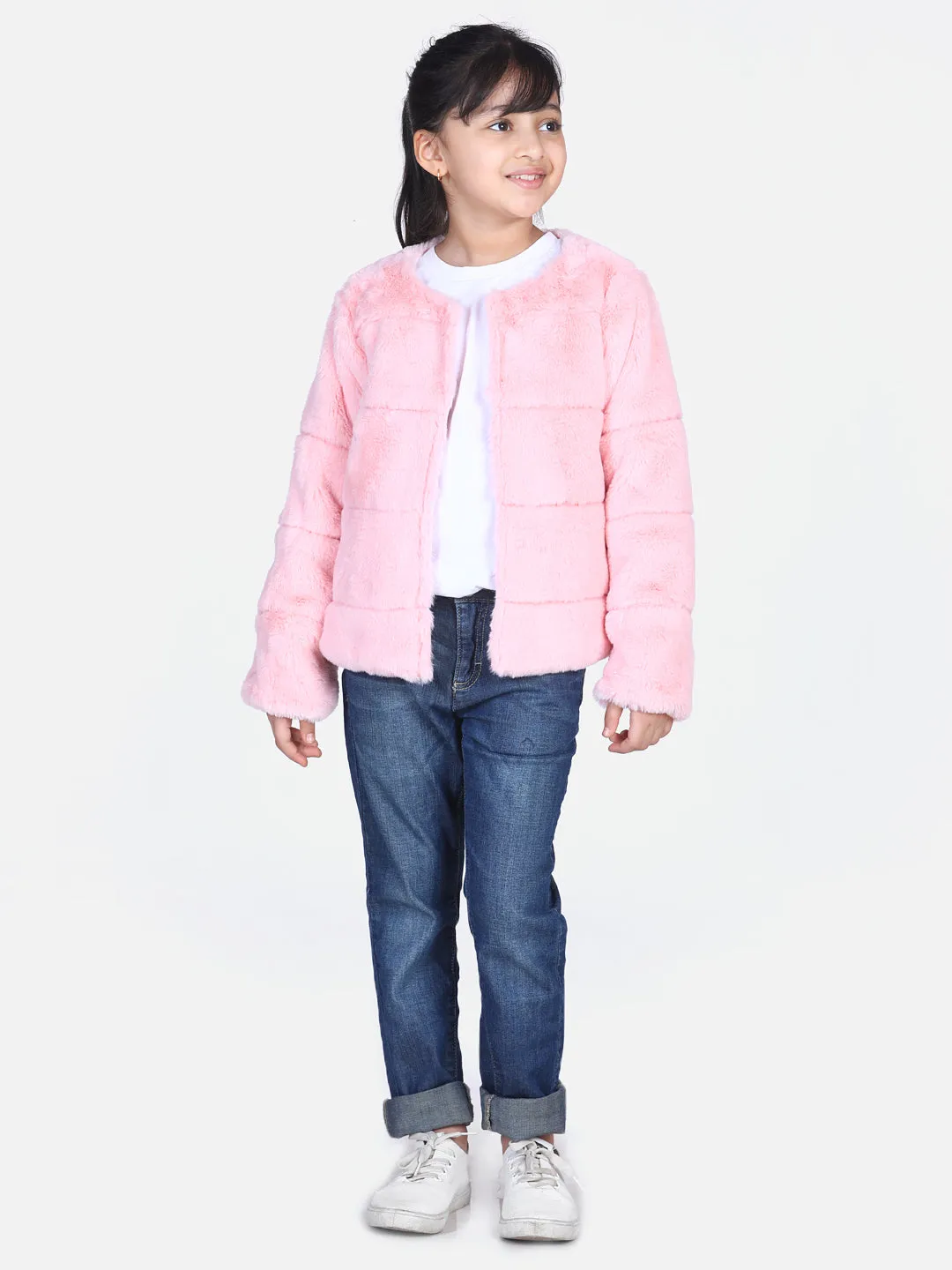 Girl's  Pink Faux Fur Open Jacket  - StyleStone Kid