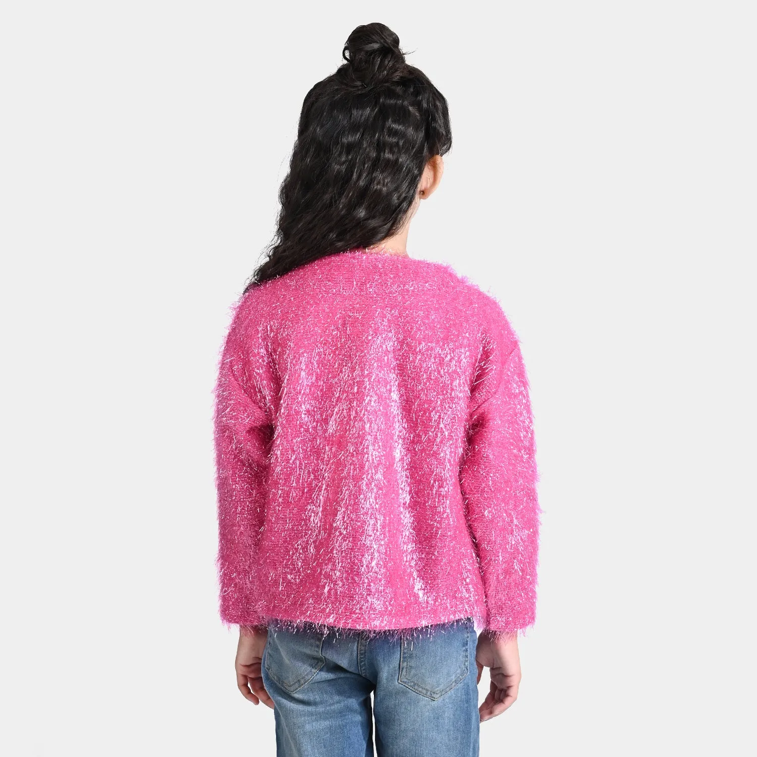 Girls Sherpa Knitted Jacket Party Star-Hot.Pink