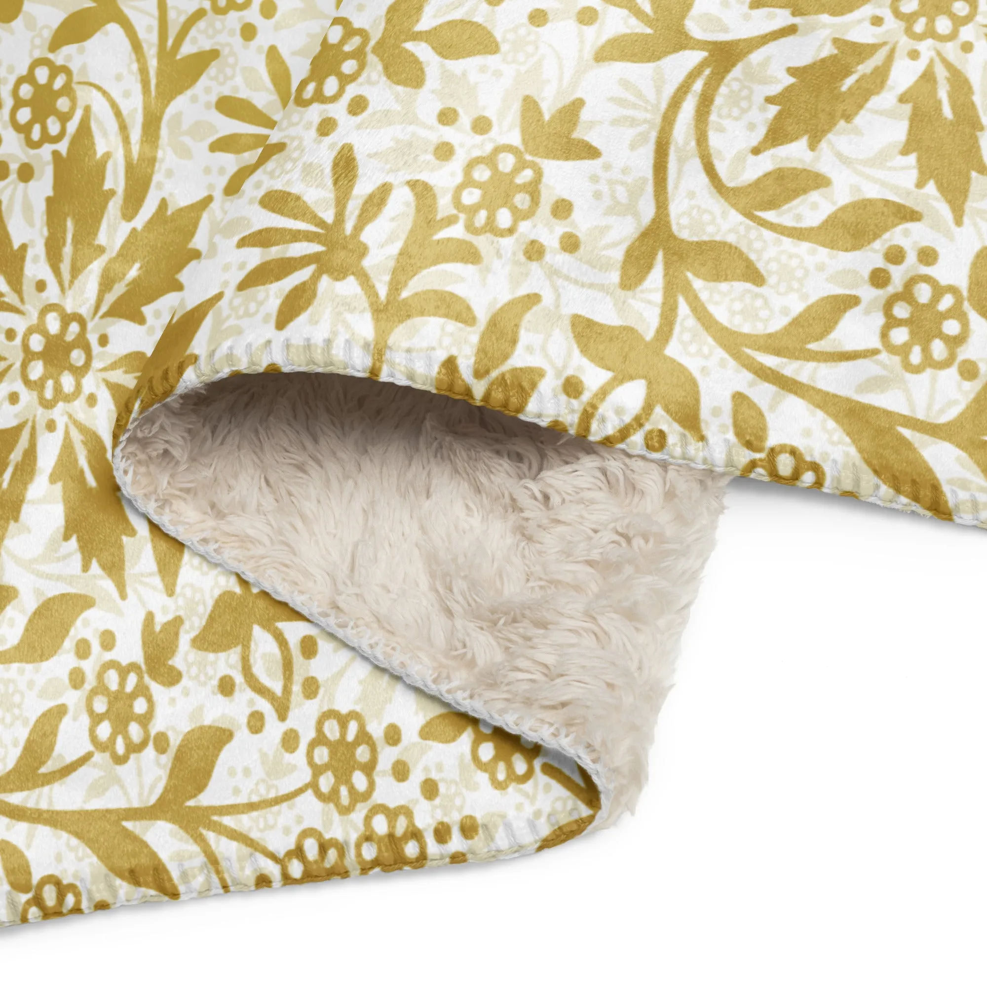 Gold and White Floral Sherpa blanket lioness-love