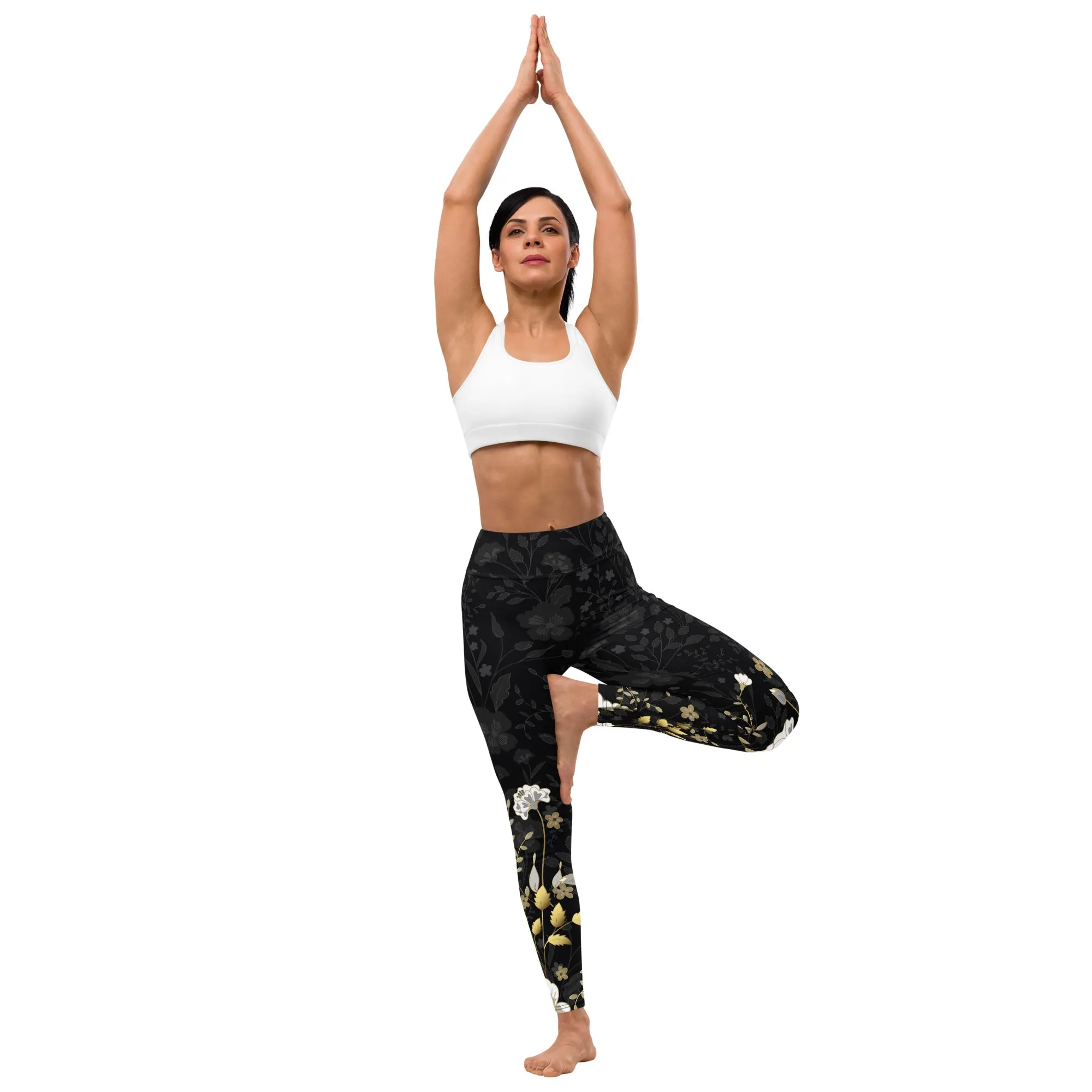 Golden Floral Yoga Leggings