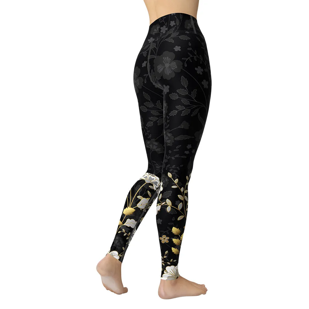 Golden Floral Yoga Leggings