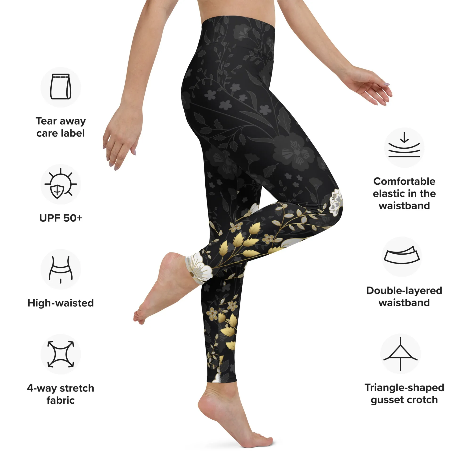 Golden Floral Yoga Leggings