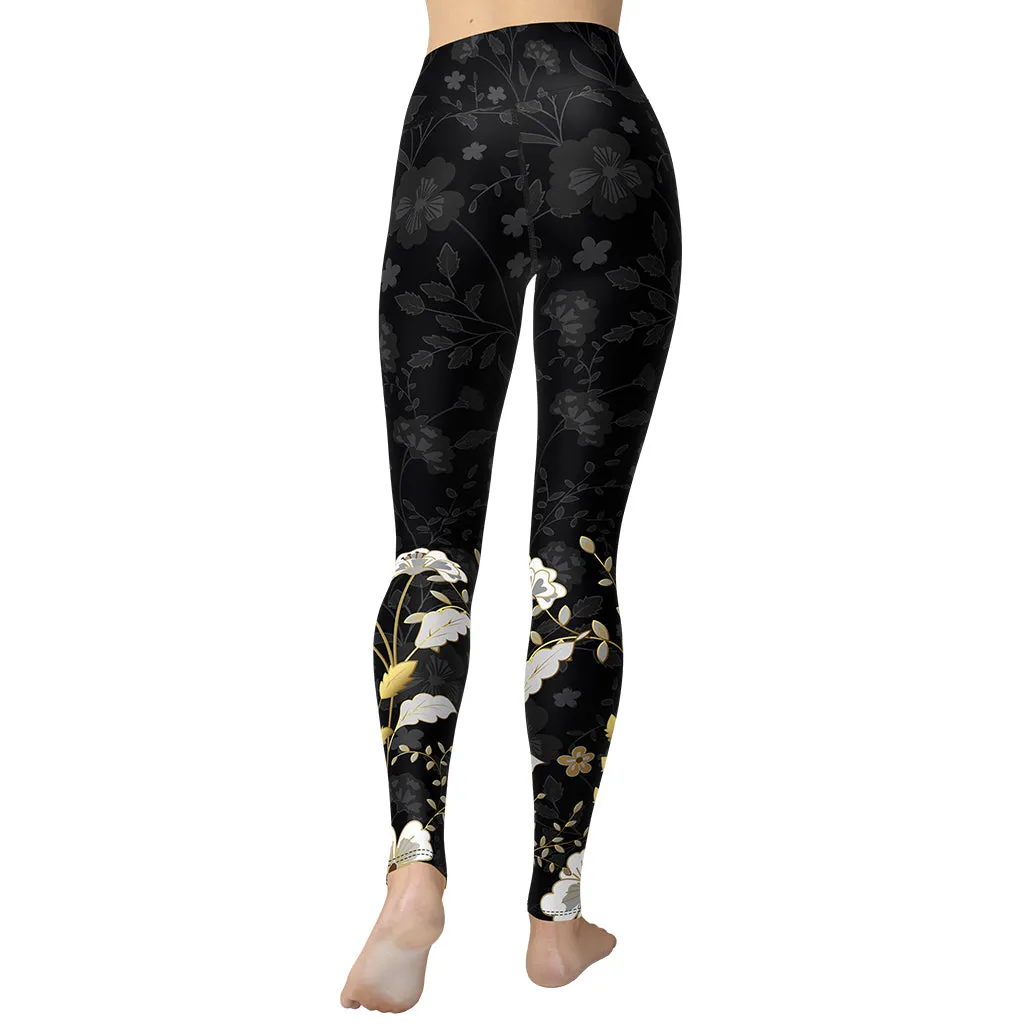 Golden Floral Yoga Leggings