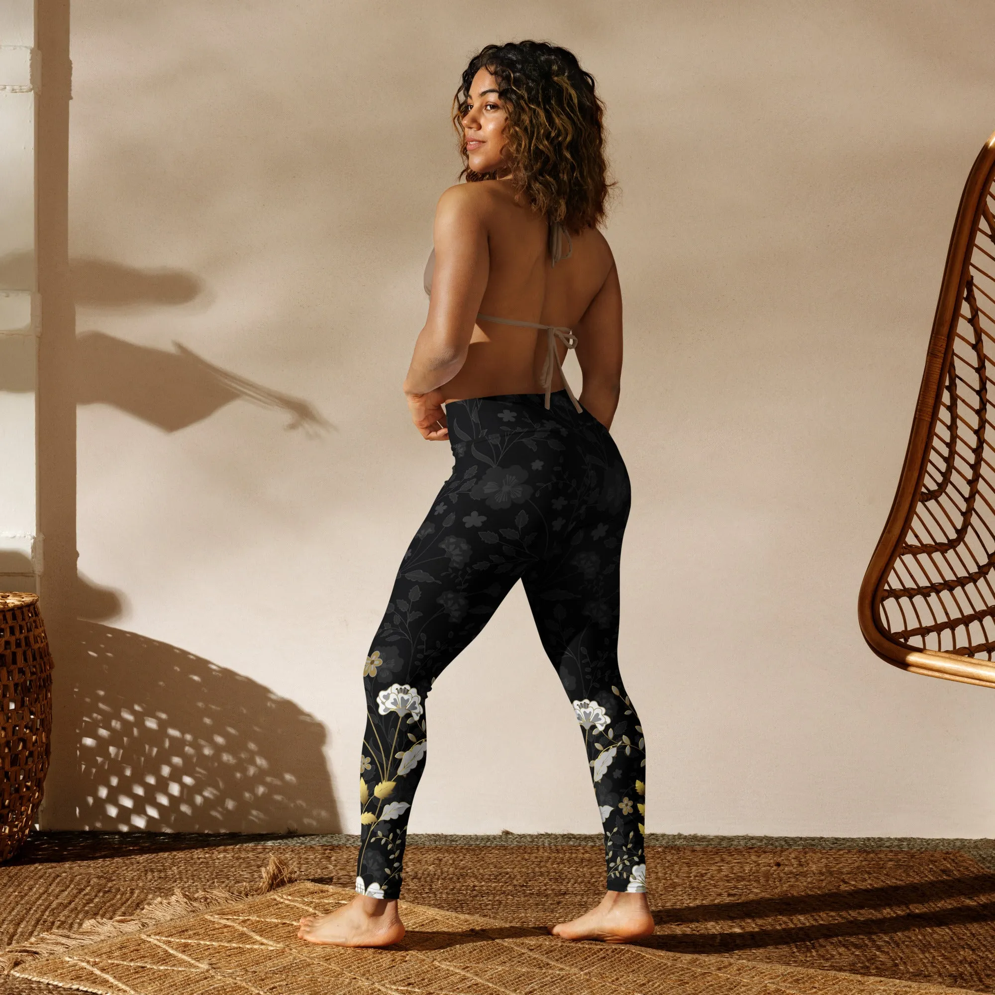 Golden Floral Yoga Leggings