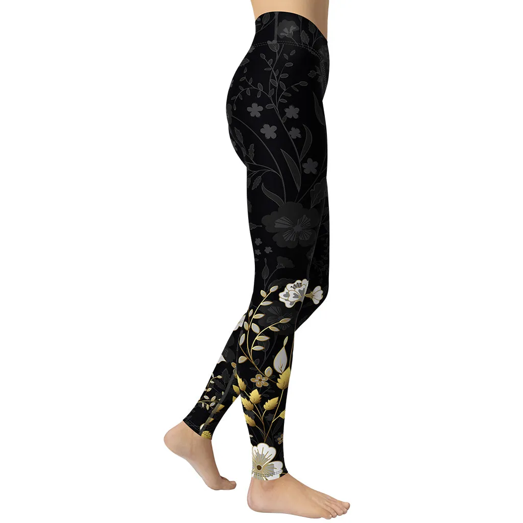 Golden Floral Yoga Leggings