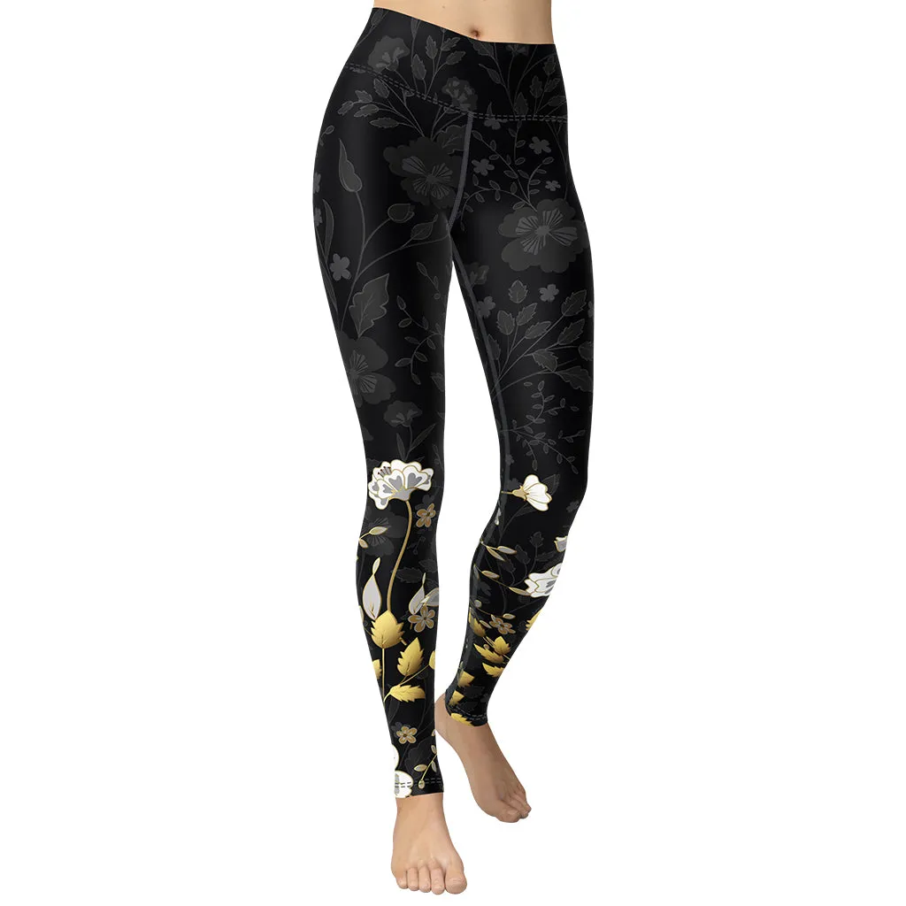 Golden Floral Yoga Leggings