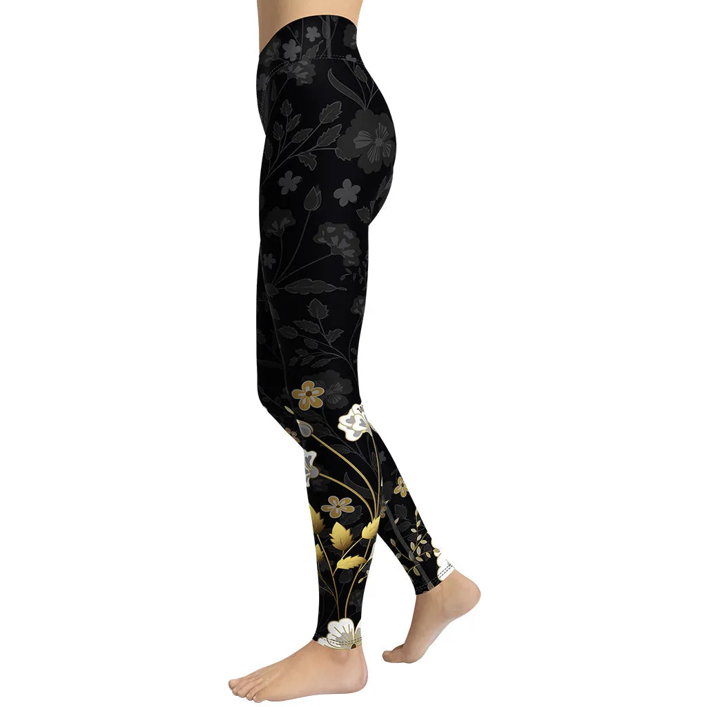 Golden Floral Yoga Leggings