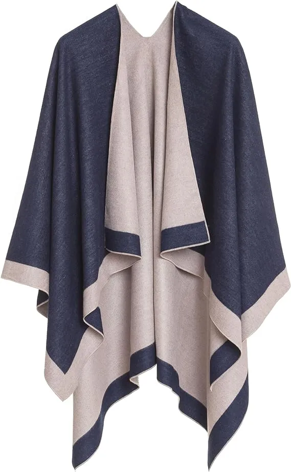 Gray-Brown Luxurious Knit Sweater Poncho Cardigan