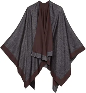 Gray-Brown Luxurious Knit Sweater Poncho Cardigan