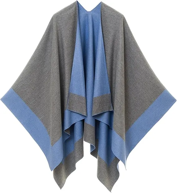 Gray-Brown Luxurious Knit Sweater Poncho Cardigan