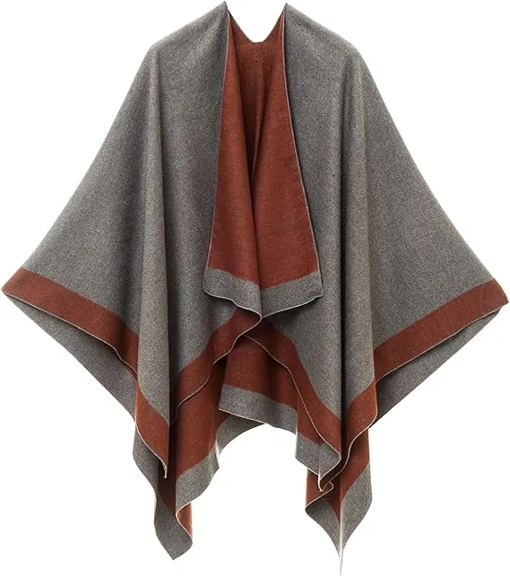 Gray-Brown Luxurious Knit Sweater Poncho Cardigan