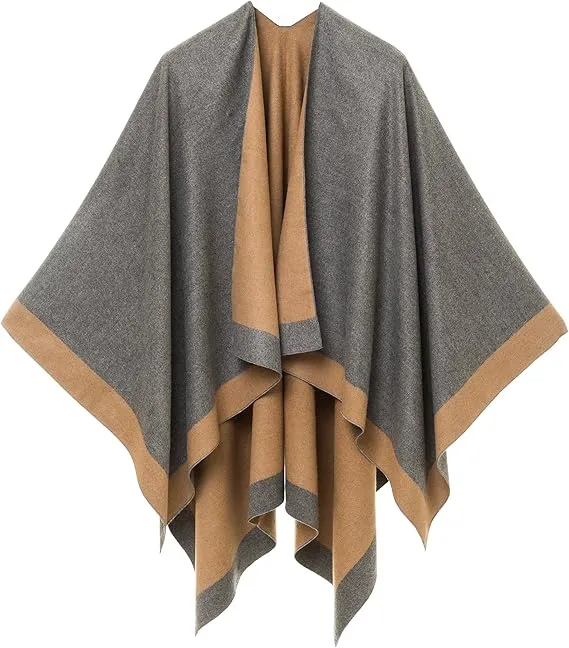 Gray-Brown Luxurious Knit Sweater Poncho Cardigan