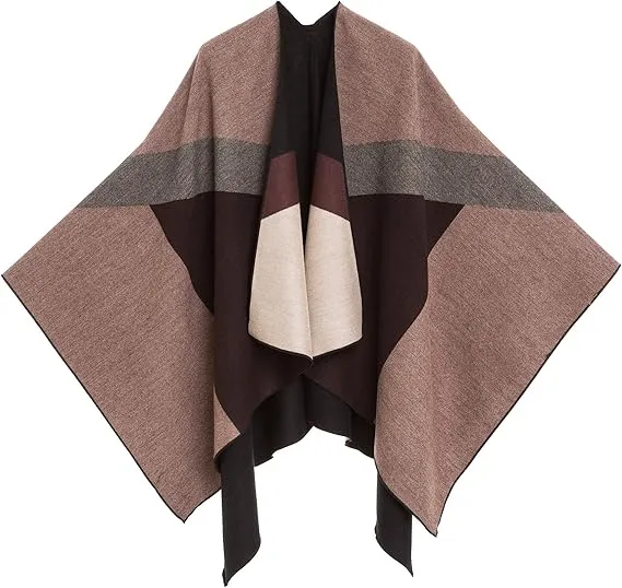 Gray-Brown Luxurious Knit Sweater Poncho Cardigan