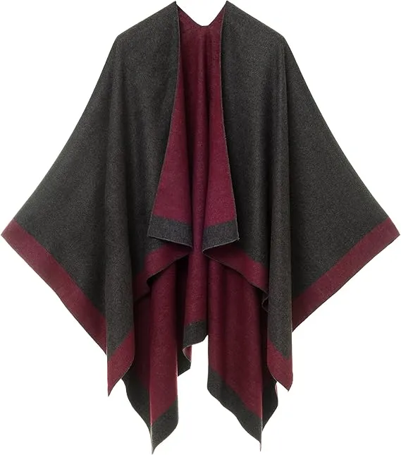 Gray-Brown Luxurious Knit Sweater Poncho Cardigan