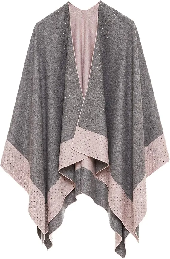 Gray-Brown Luxurious Knit Sweater Poncho Cardigan